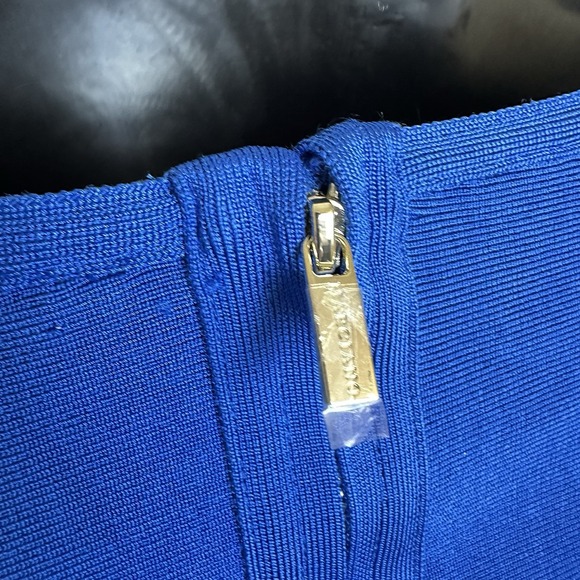 Marciano By Guess Elena Strapless Bandage Dress Blue Peplum Bodycon‎ Sz 6  EU 42 - Picture 11 of 14